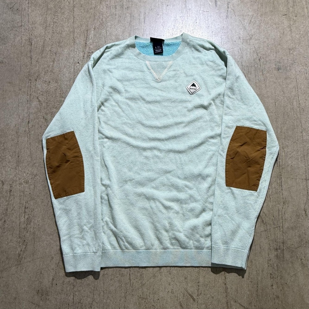 Burton Sweater Mens Large Light Green Elbow Patch Knit Crewneck Pullover Logo